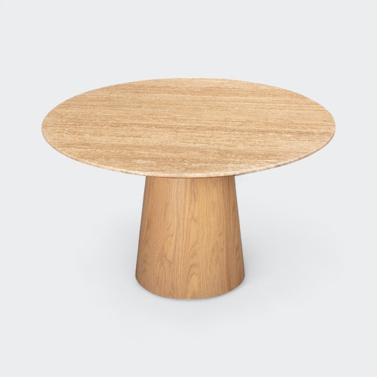 שולחן אוכל עגול טרוונטין שילוב עץ