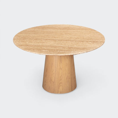 שולחן אוכל עגול טרוונטין שילוב עץ