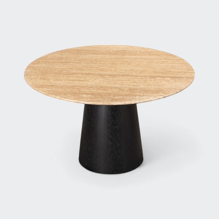 שולחן אוכל עגול טרוונטין שילוב עץ